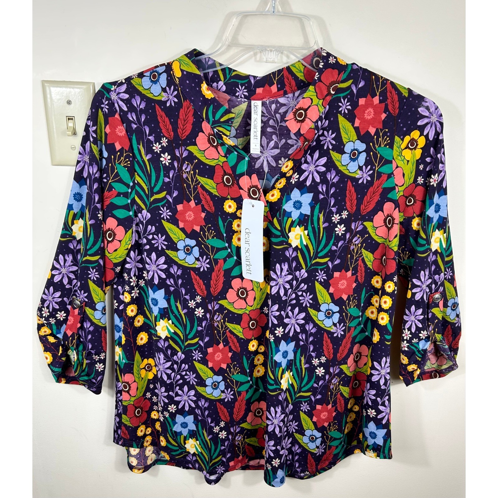 Dear Scarlett Blouse Women S Purple Floral Lizzy Top NEW Garden Party Artsy Chic