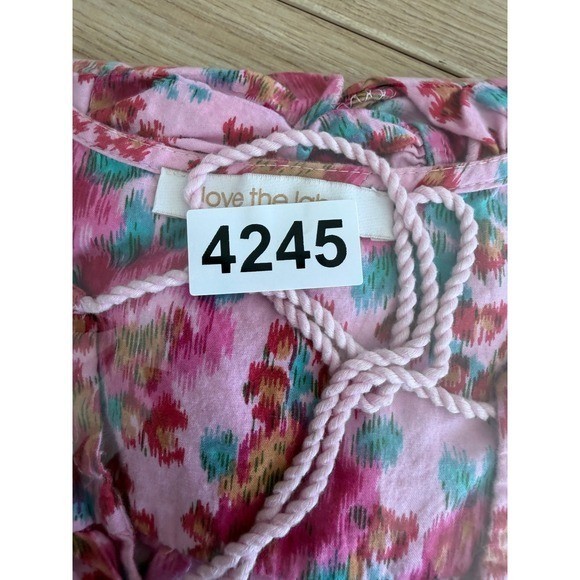 Love The Label Pink Floral Ikat Ruffle Flutter Sleeve Cotton Blouse Size Small