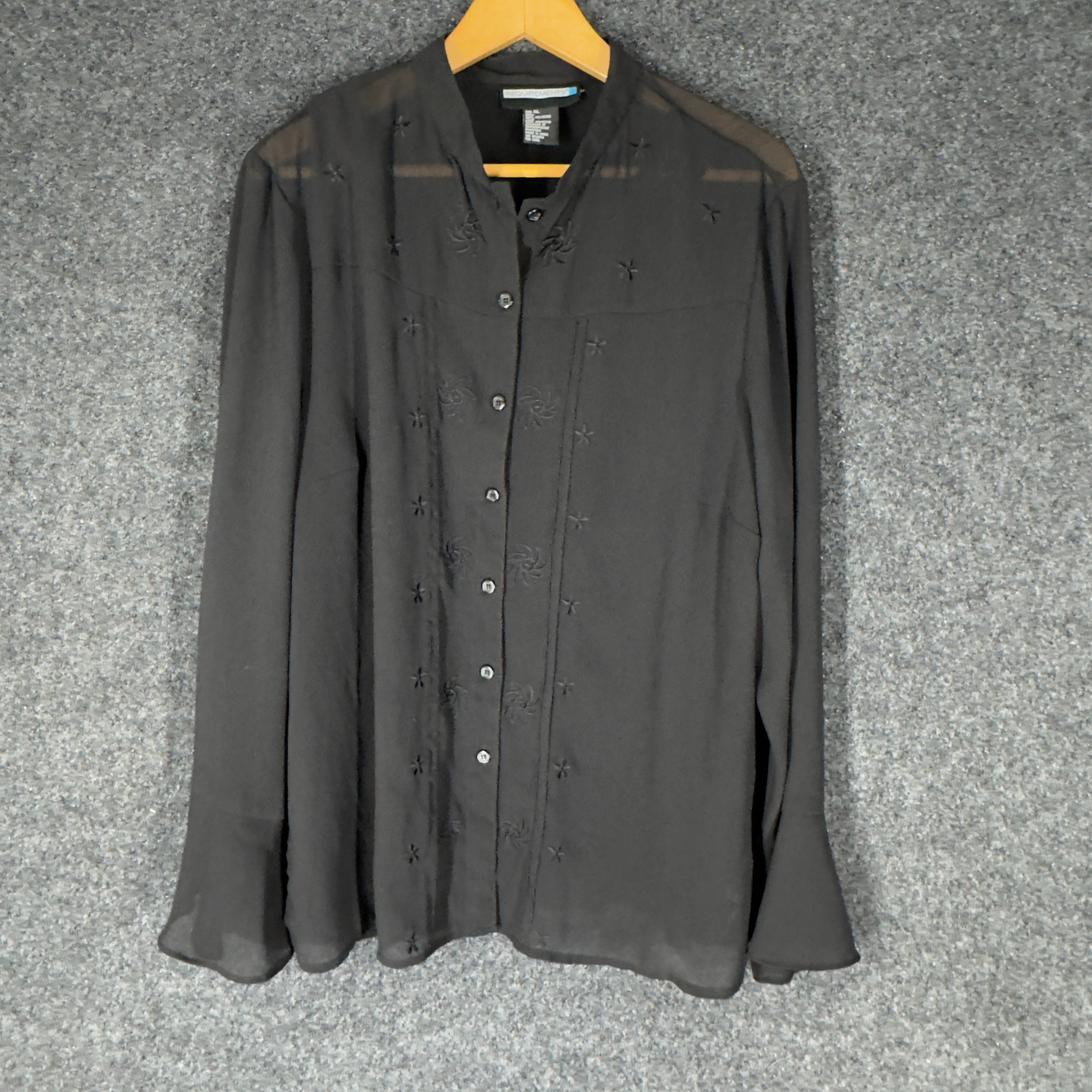 Requirements Shirt Women XL Black Button Up Long Sleeve Lined Sheer Casual