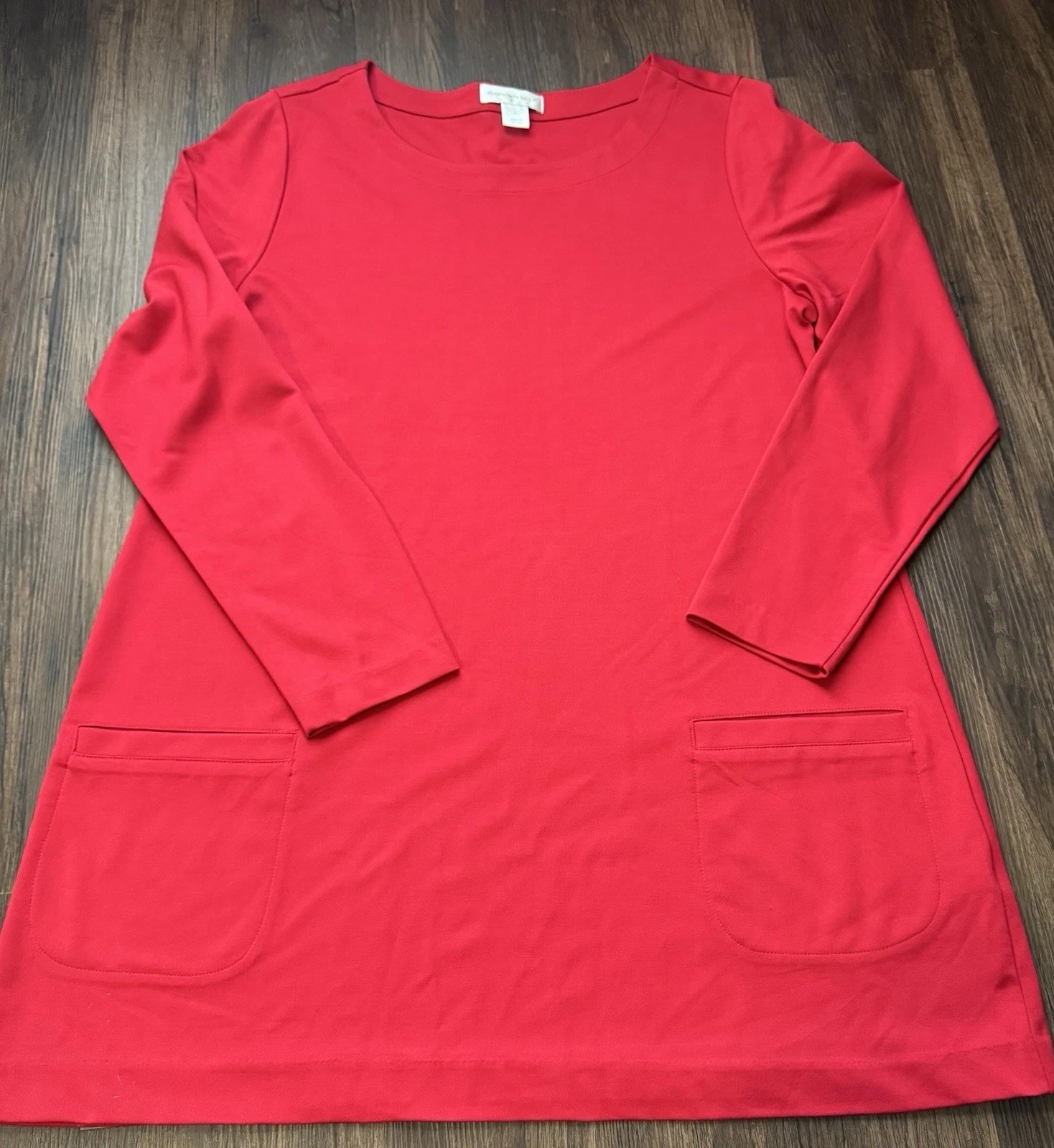 Christopher & Banks Tunic Dress XL Long Sleeve Red Midi Holiday Office Casual