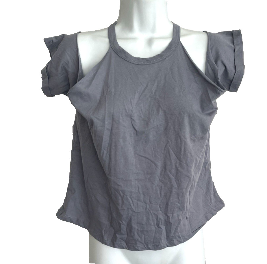 NWT Jolie Gray Cold Shoulder Cuff Short Sleeve Cotton Top S