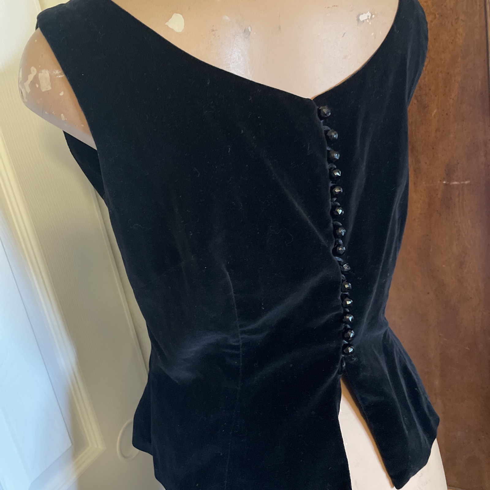 Vintage Black Velvet Shirt Top Blouse 50s 60s Retro Steampunk Goth