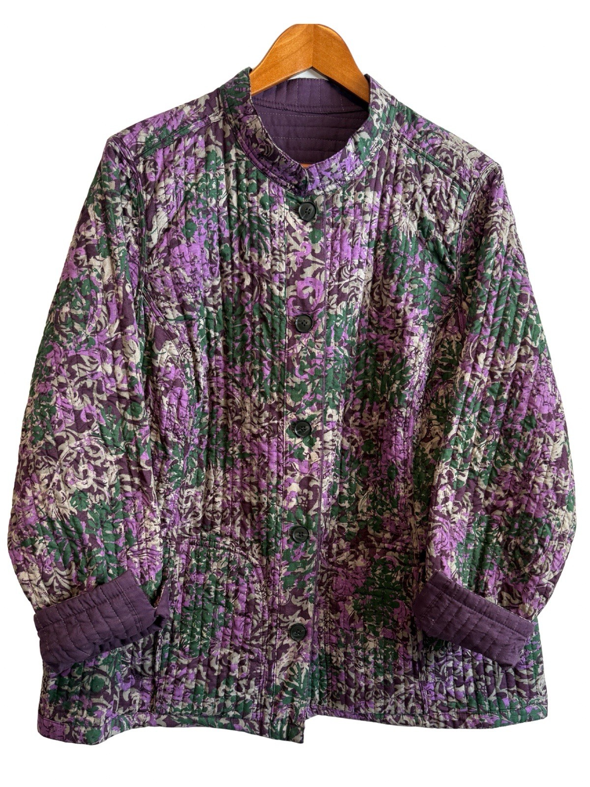 Quilted Jacket Reversable Purple Floral Oversized Folk Boho style Women’s XL