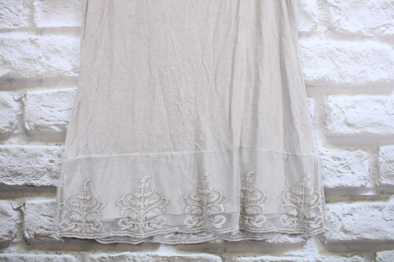 Elisa Cavaletti Bottega Beige Solid Scoop Neck Sleeveless Lace Hem Tank Size L