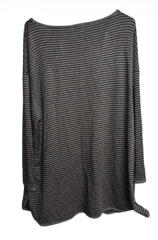 Eileen Fisher Black Gray Striped Tencel Tunic Shirt Womens Plus 1X