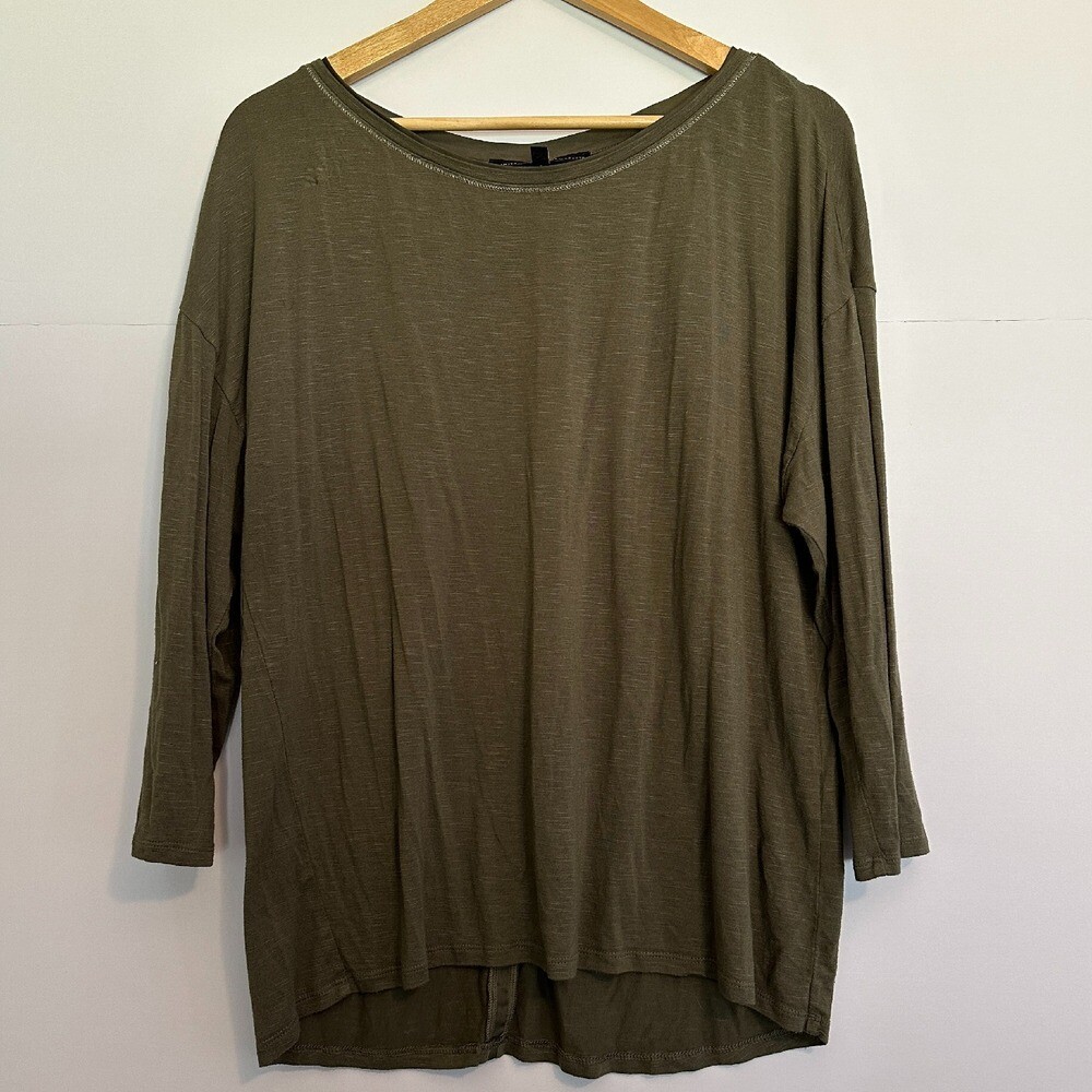 White House Black Market Top Women Large Olive GreenSlub Knit Relaxed