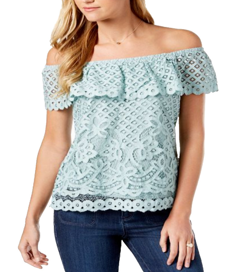 Maison Jules Women’s Shirred at Neck Hits at Hip Top S/Silver Sage SMALL