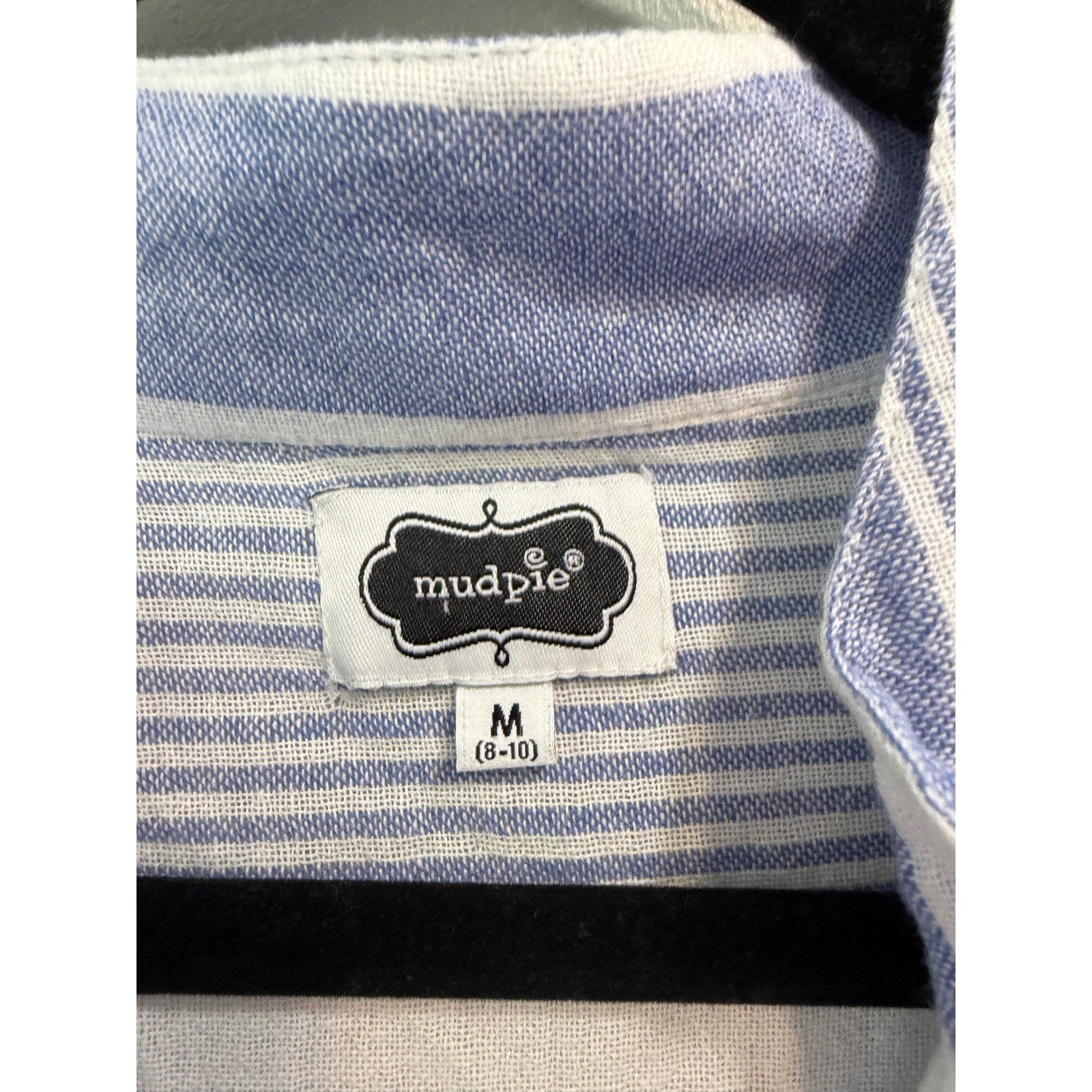 Mud Pie Womens Blue White Striped Cotton Gauze Tunic Top 3/4 Sleeve Size M 8-10