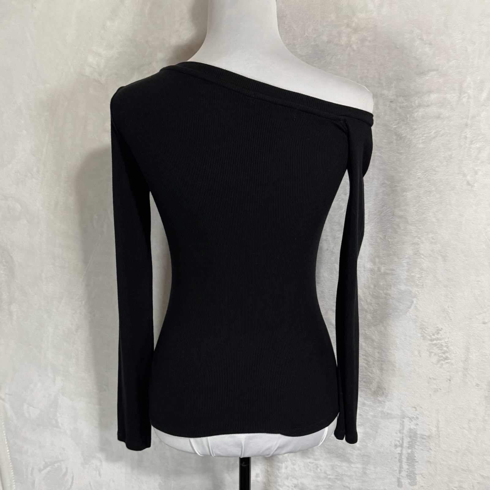 Lot of 2 Ribbed Knit Long Sleeve Fitted Tops Size XS Cut Out Stretch Minimalist
