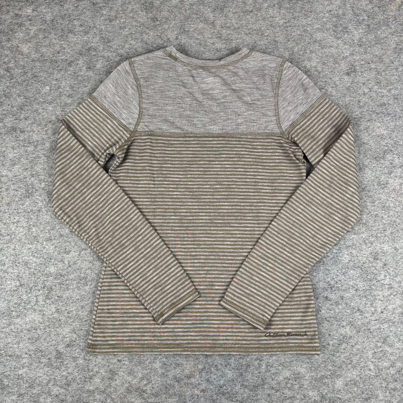 Outdoor Research Umbra Crew Long Sleeve Shirt Brown Striped Tencel Womens XS