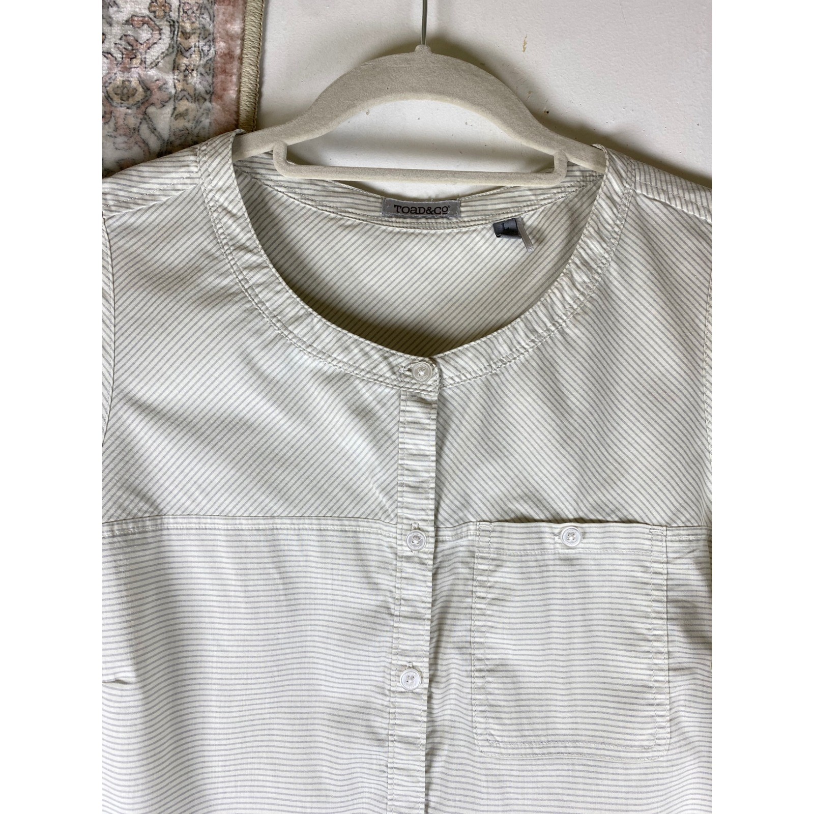 Toad&Co Sleeveless Button Up Women Large White Striped Excellent Organic Cotton