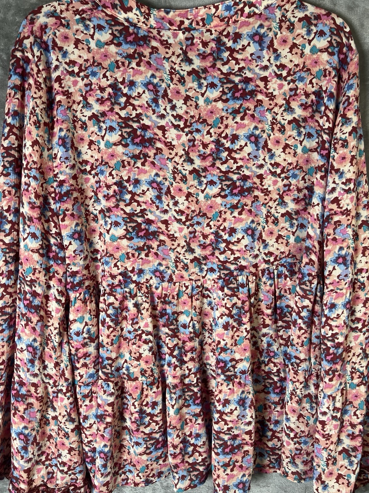 🆕 Ophelia Roe Women’s Peasant Top Floral Long Tiered Bell Sleeve Peplum Size XL