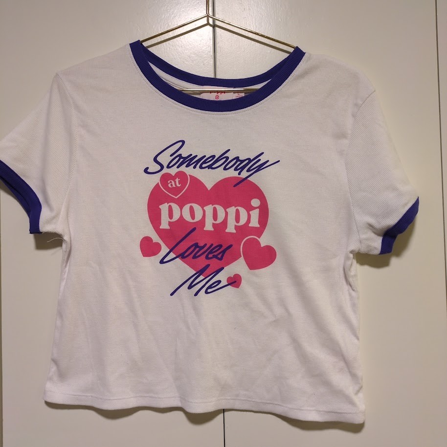 Somebody At Poppi Loves Me Women’s Large T-shirt Graphics Shortsleeve White