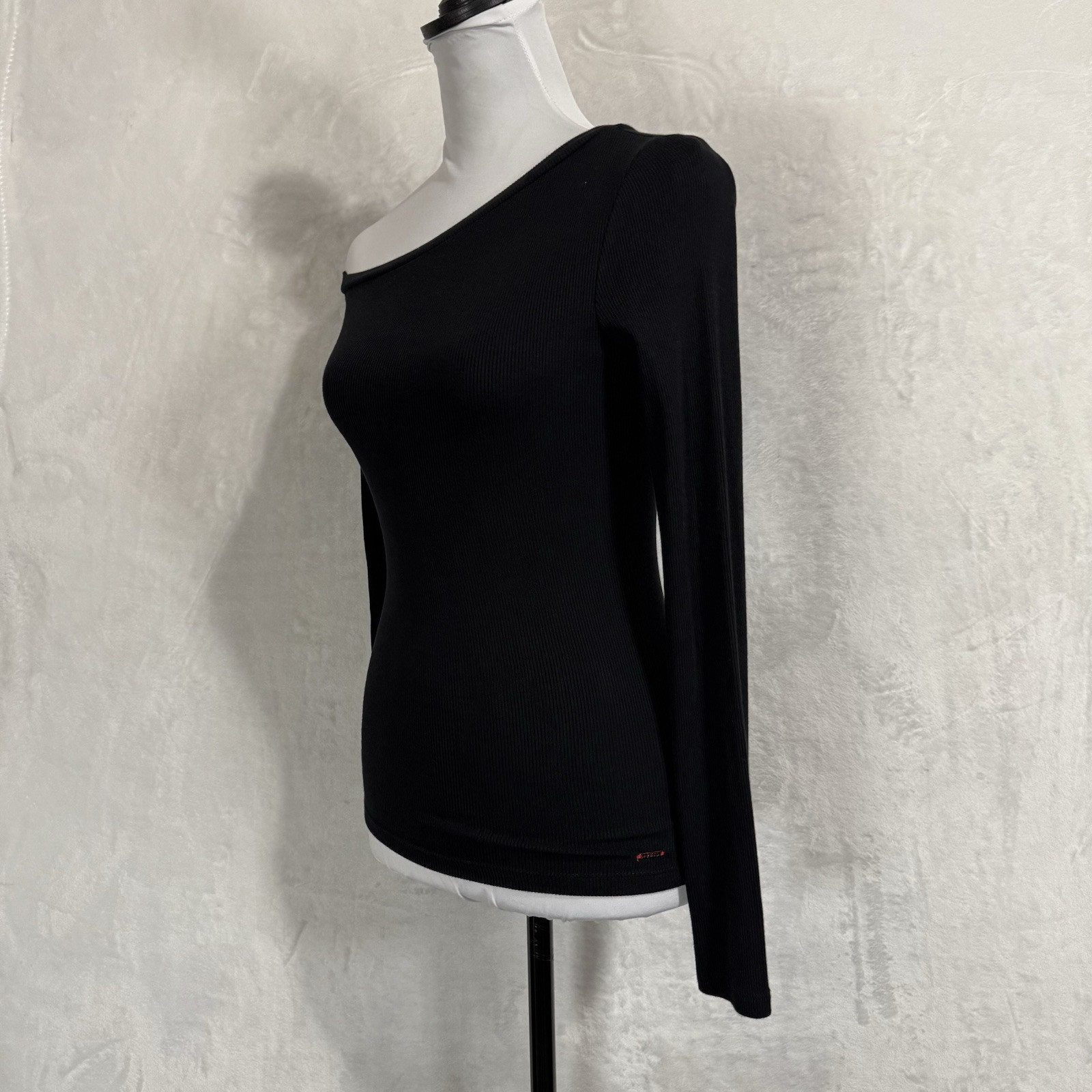 Lot of 2 Ribbed Knit Long Sleeve Fitted Tops Size XS Cut Out Stretch Minimalist