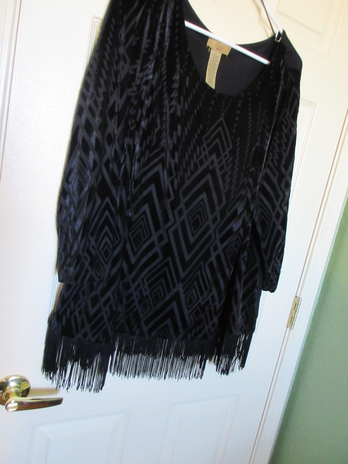 Valerie Stevens Women’s Boho Art Deco Flapper Top SZ 2X Fringe Hem Black Goth