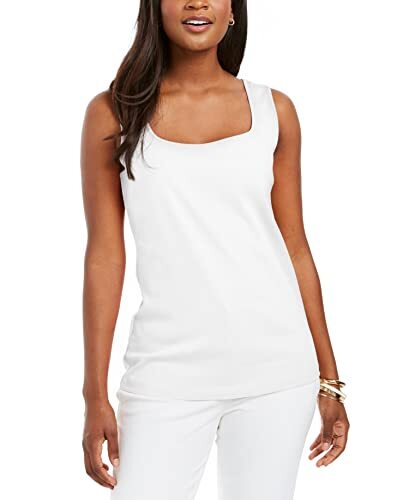 Karen Scott Square-Neck Cotton Tank Top White Large L