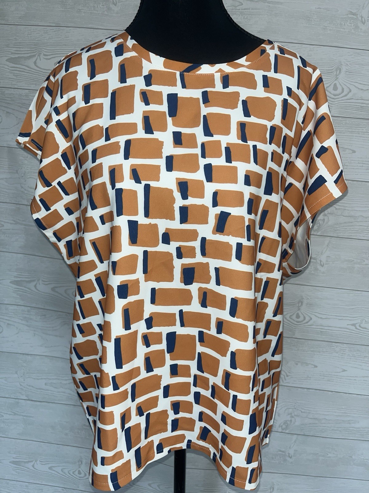 Wynne Layers Abstract Print Sleeveless Blouse Shirt Orange Blue Medium office