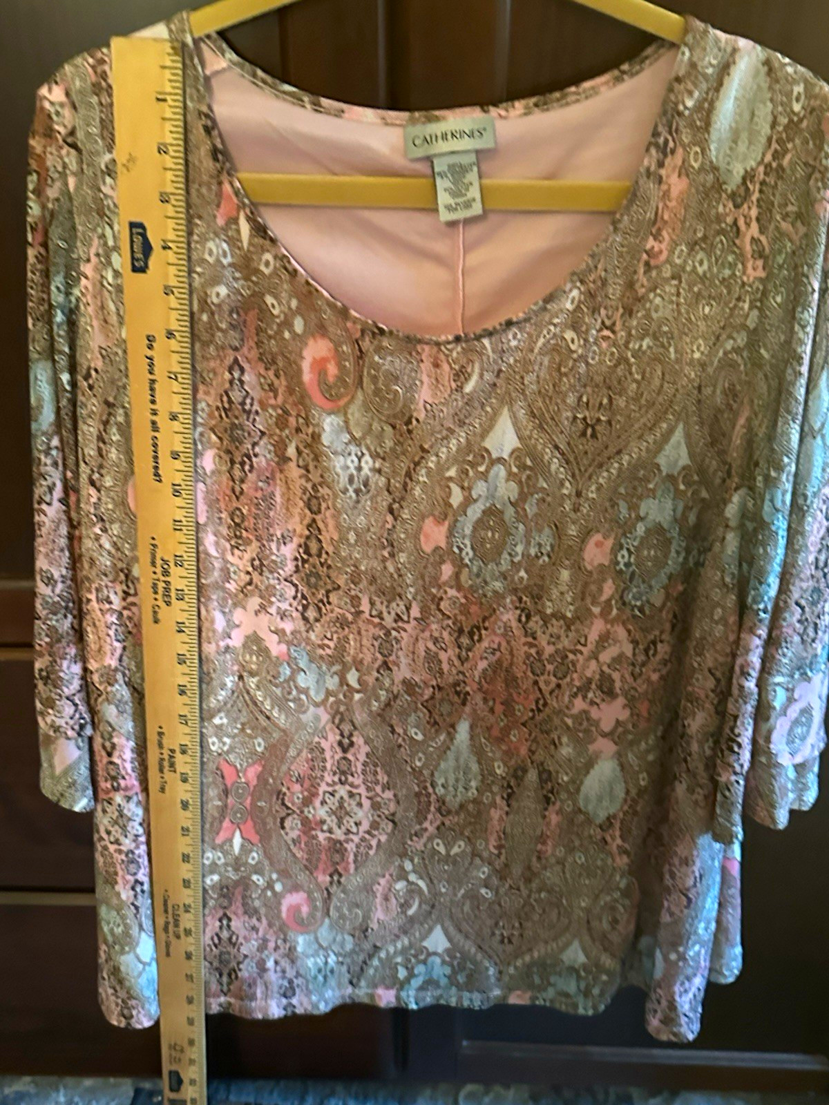 Catherines Women’s Plus 2XL 22/24 Multicolor Paisley Pullover tunic 3/4 Scoop