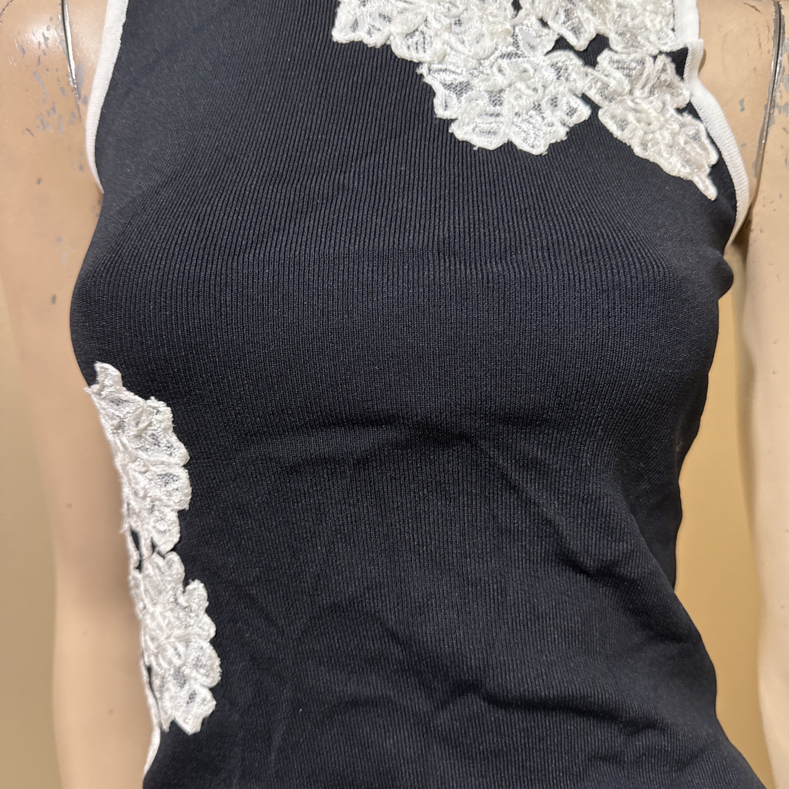 Women’s Black Rayon Casual Summer Open Stretch Slim Lace Hook Size M Blouse Top