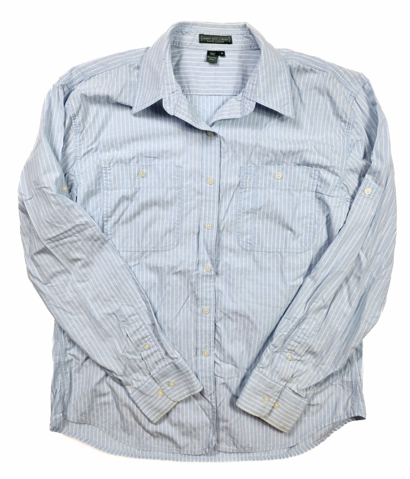 Lauren Jeans Co. Ralph Lauren Blue White Pin Striped L/S Shirt Women’s Size M