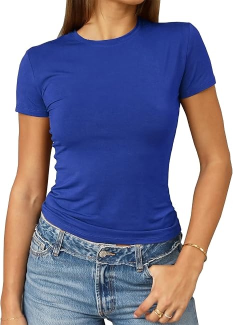 Women’s Slim Fit Crew Neck T-Shirt Stretch Casual Basic Short Sleeve Tee Top
