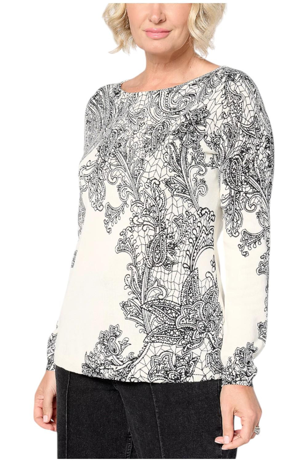Susan Graver Women’s Fine Gauge Sweater with Bateau Neck Ivory