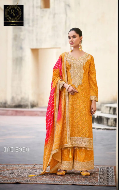 Women Pure Bandhani Chinon Silk Print Top With Embroidery Dupatta With Embroider