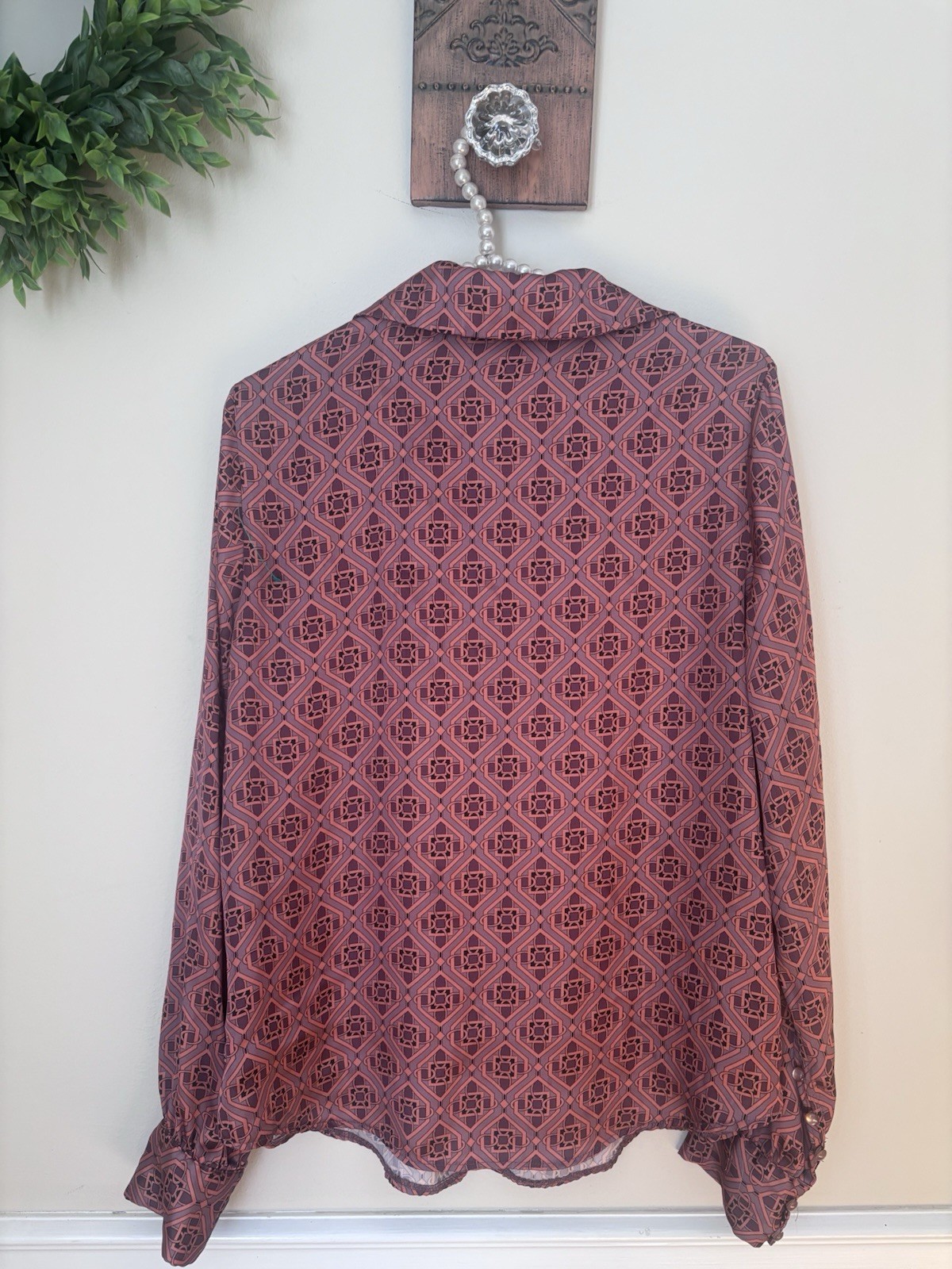 Melis Agazat x Koton Womens Size 6 Blouse Long Sleeve Brown Satiny Button Front