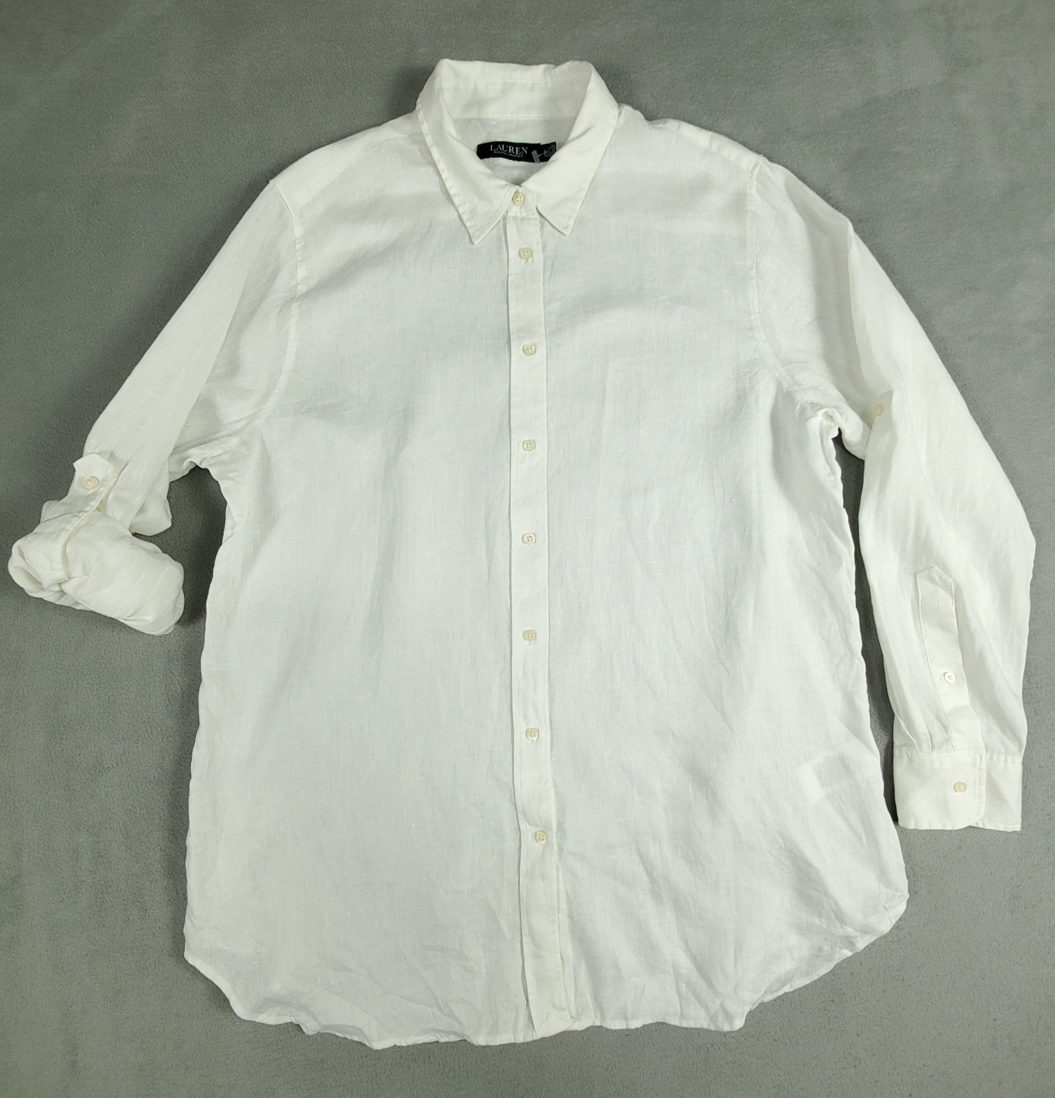 Lauren Ralph Lauren Womens XL White 100% Linen Button Up Shirt L/S No Pony Logo
