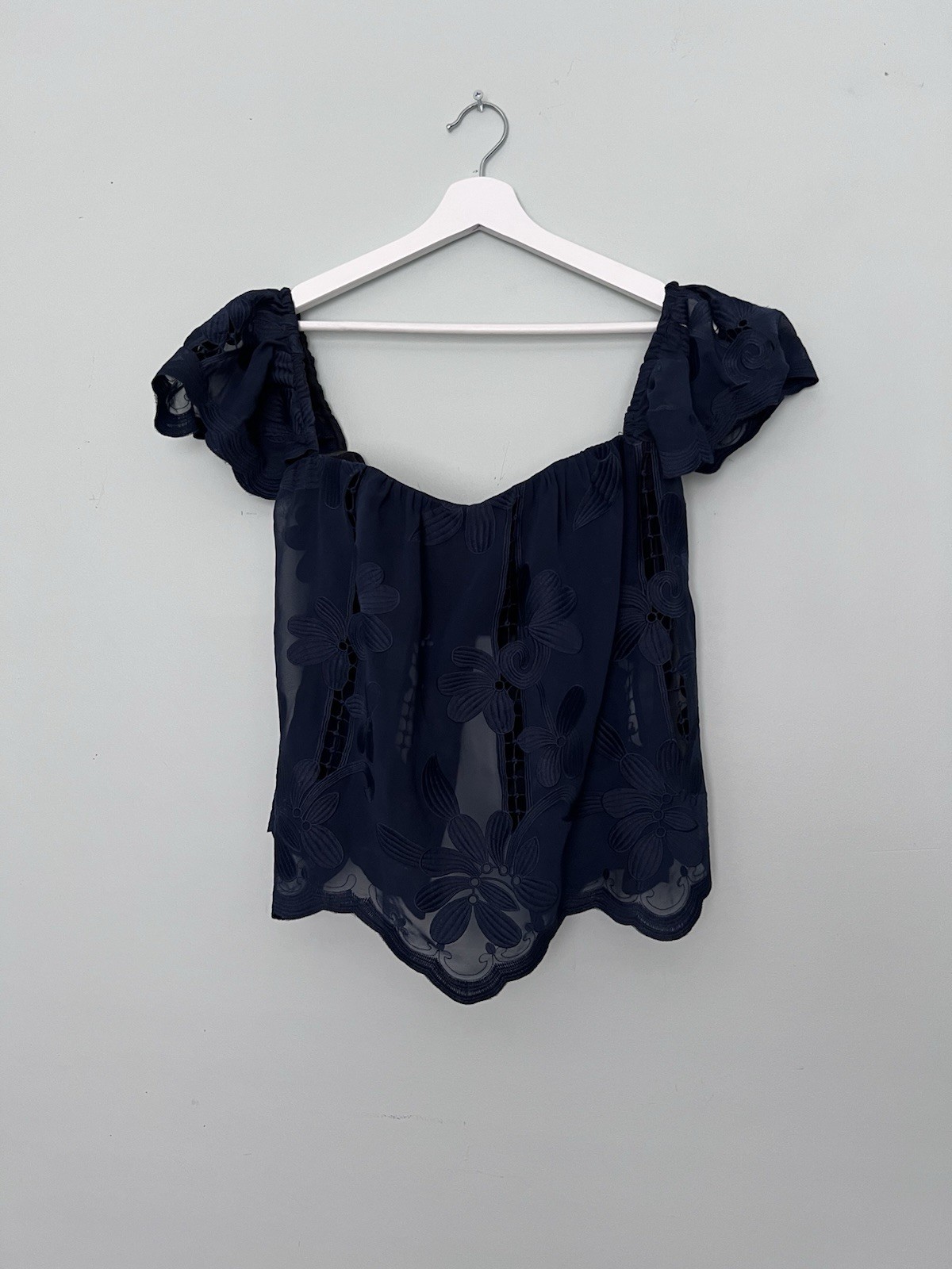 Lovers + Friends Sheer Off Shoulder Strapless Blouse Top Navy Blue Size S