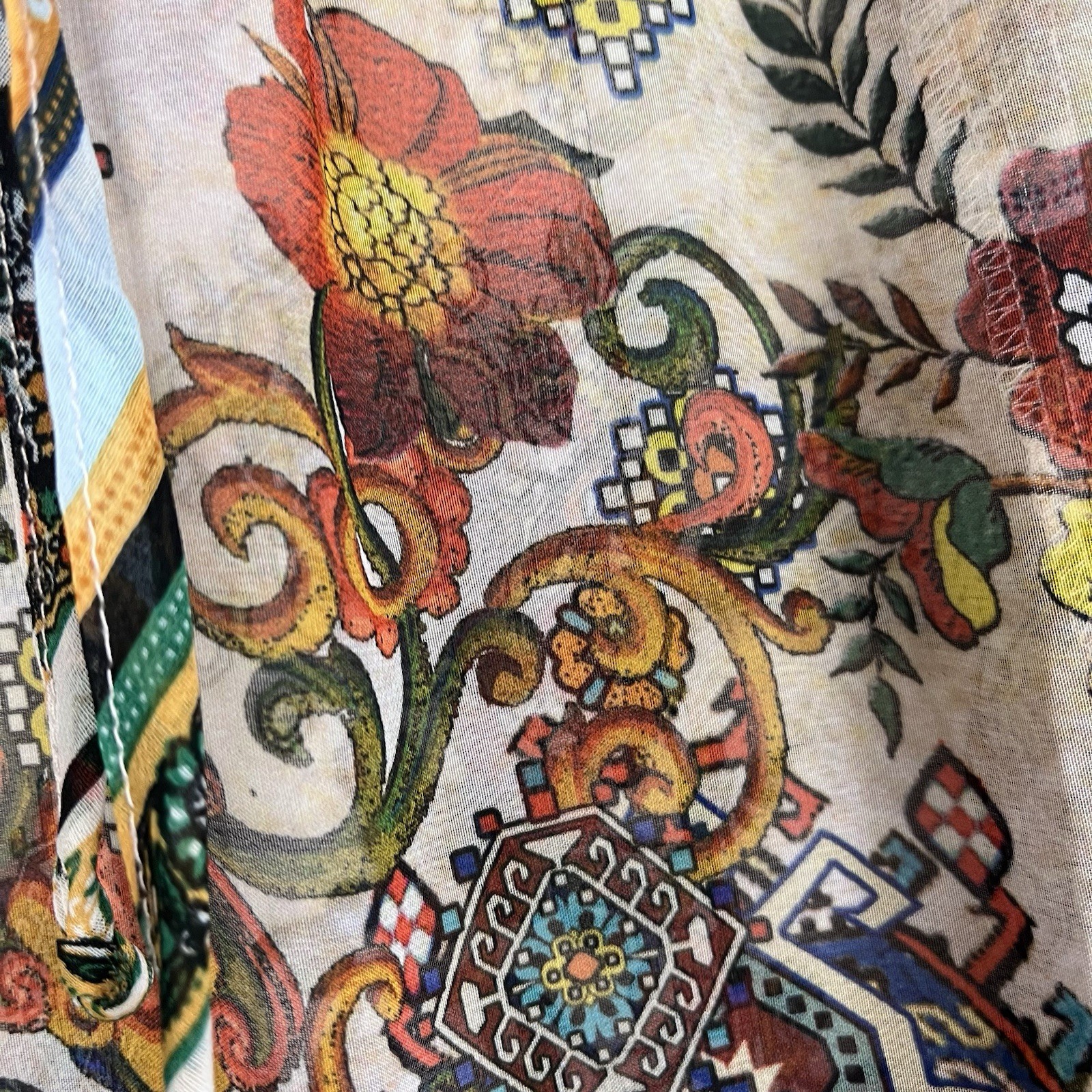 Fig and Flower Women’s Semi Sheer Multicolor Floral Blouse Peasant Size Large