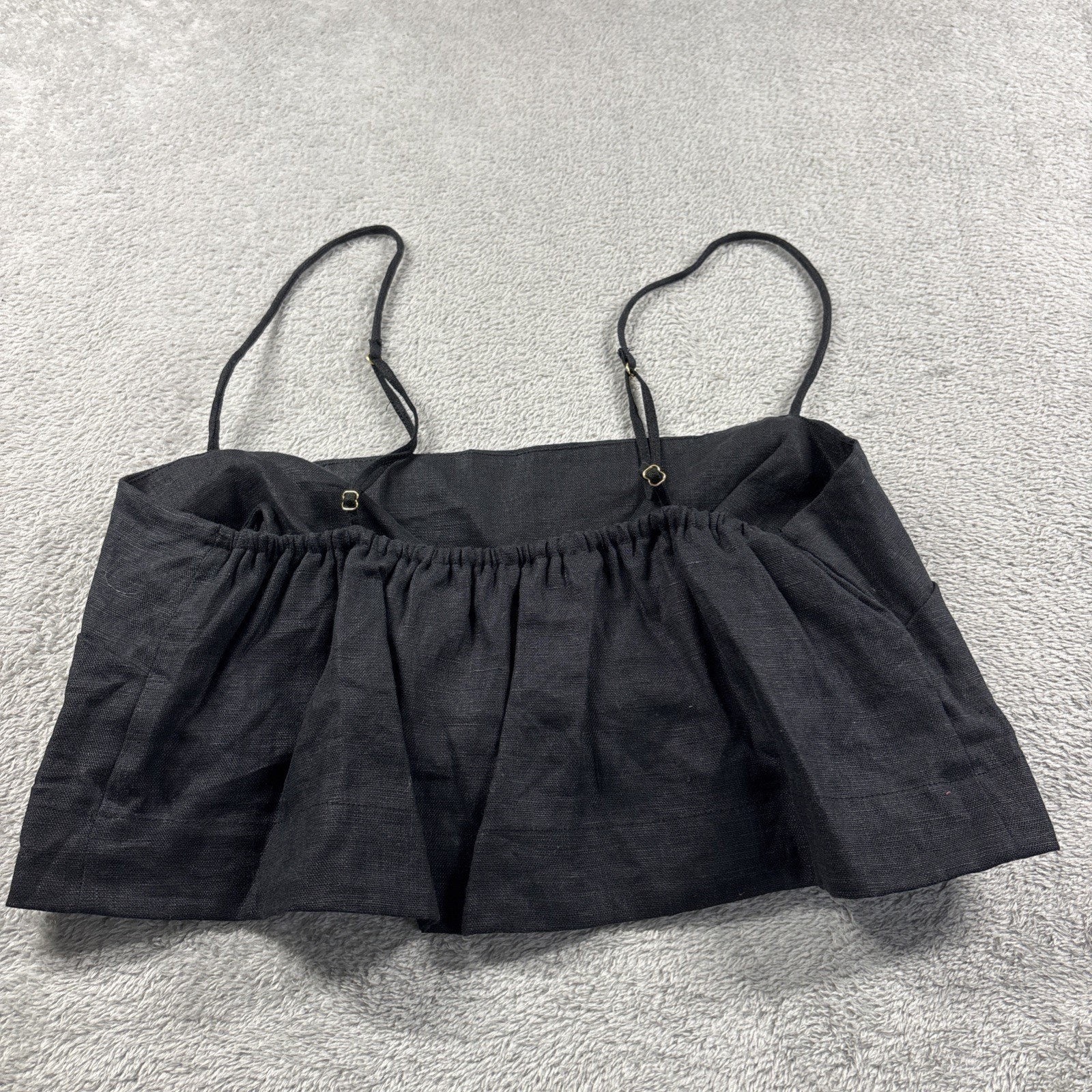 Faithfull the Brand Bayu Cropped Linen Top Sz L Black Straight Neck Pullover New