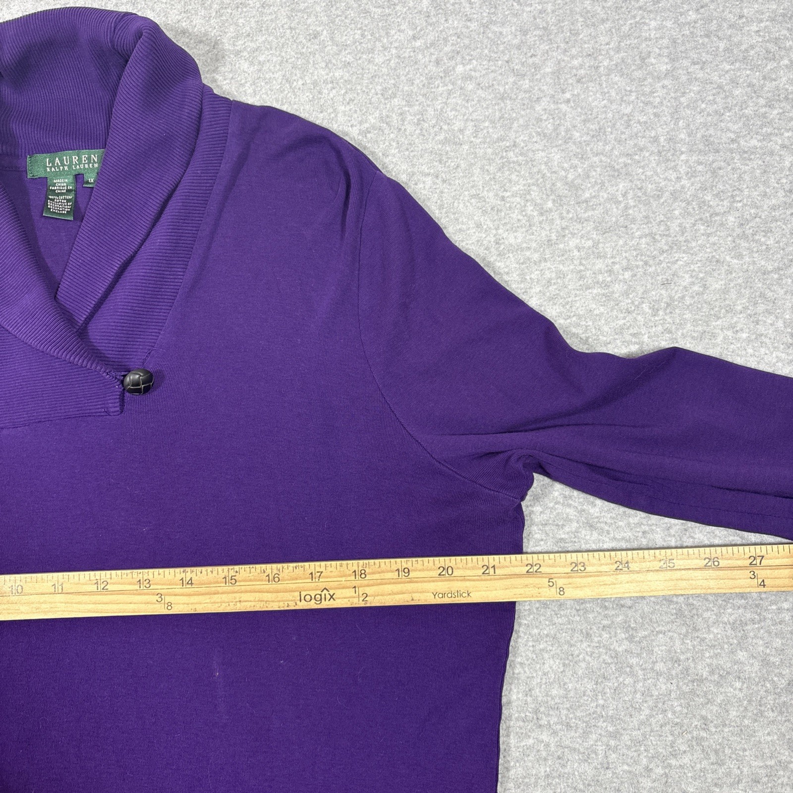 Lauren Ralph Lauren Women’s 1X Purple Shawl Collar Shirt 100% Cotton Pullover