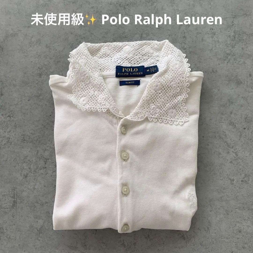 Polo Ralph Lauren White Lace Collar Polo Shirt M Near Mint Condition