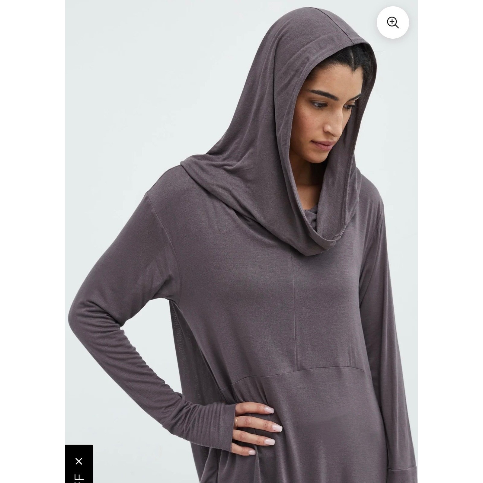 Marcella NYC Oslo Tunic M Hooded High Low Thumbhole Taupe Anthracite Lagenlook