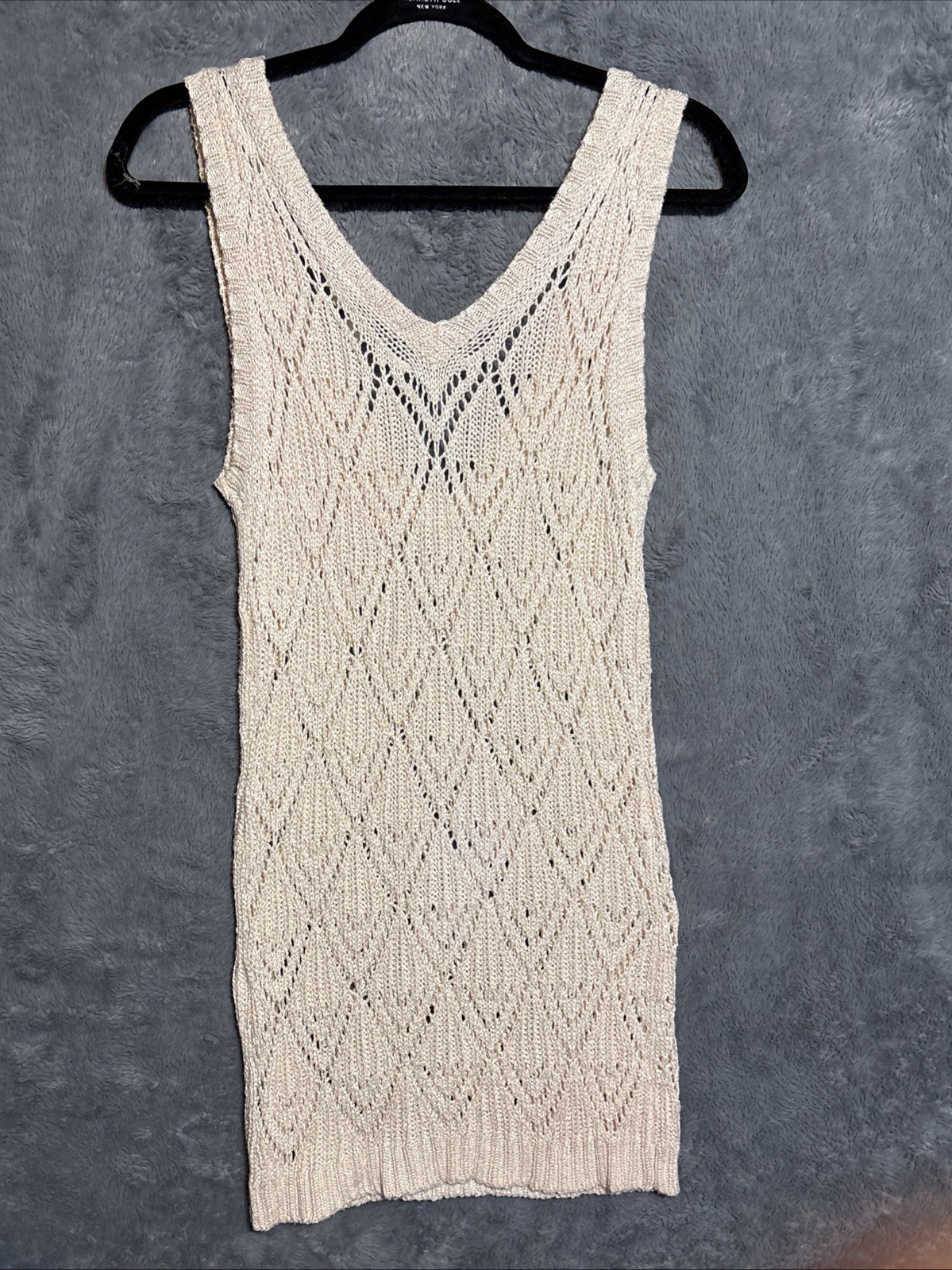 ANN TAYLOR LOFT Women’s sz Medium Cream Crochet Knit Sleeveless Tunic Top Beach