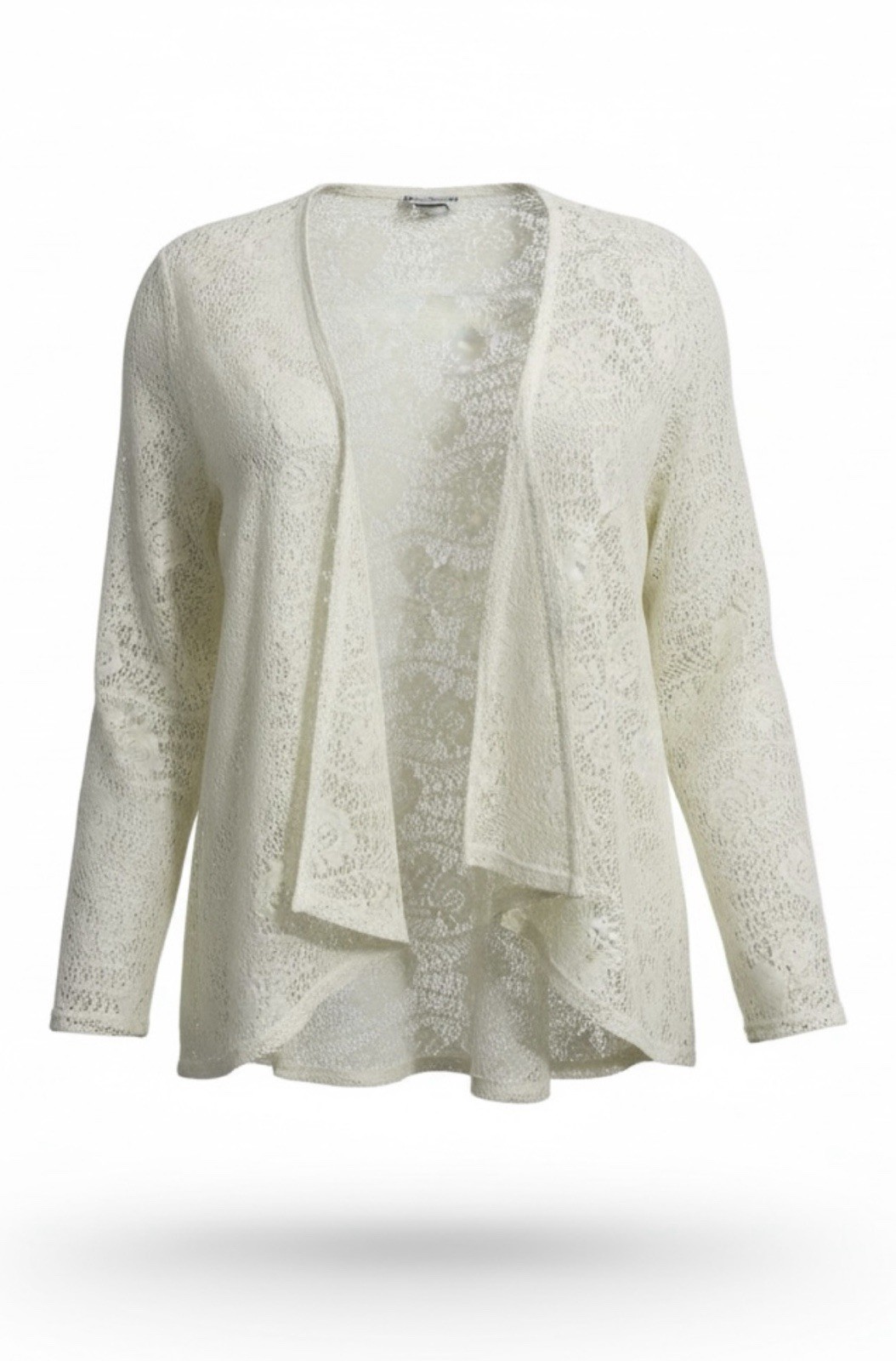 Vintage Boho Lace Cardigan Sz Med Ivory Sheer Floral Cottagecore Fairy Festival