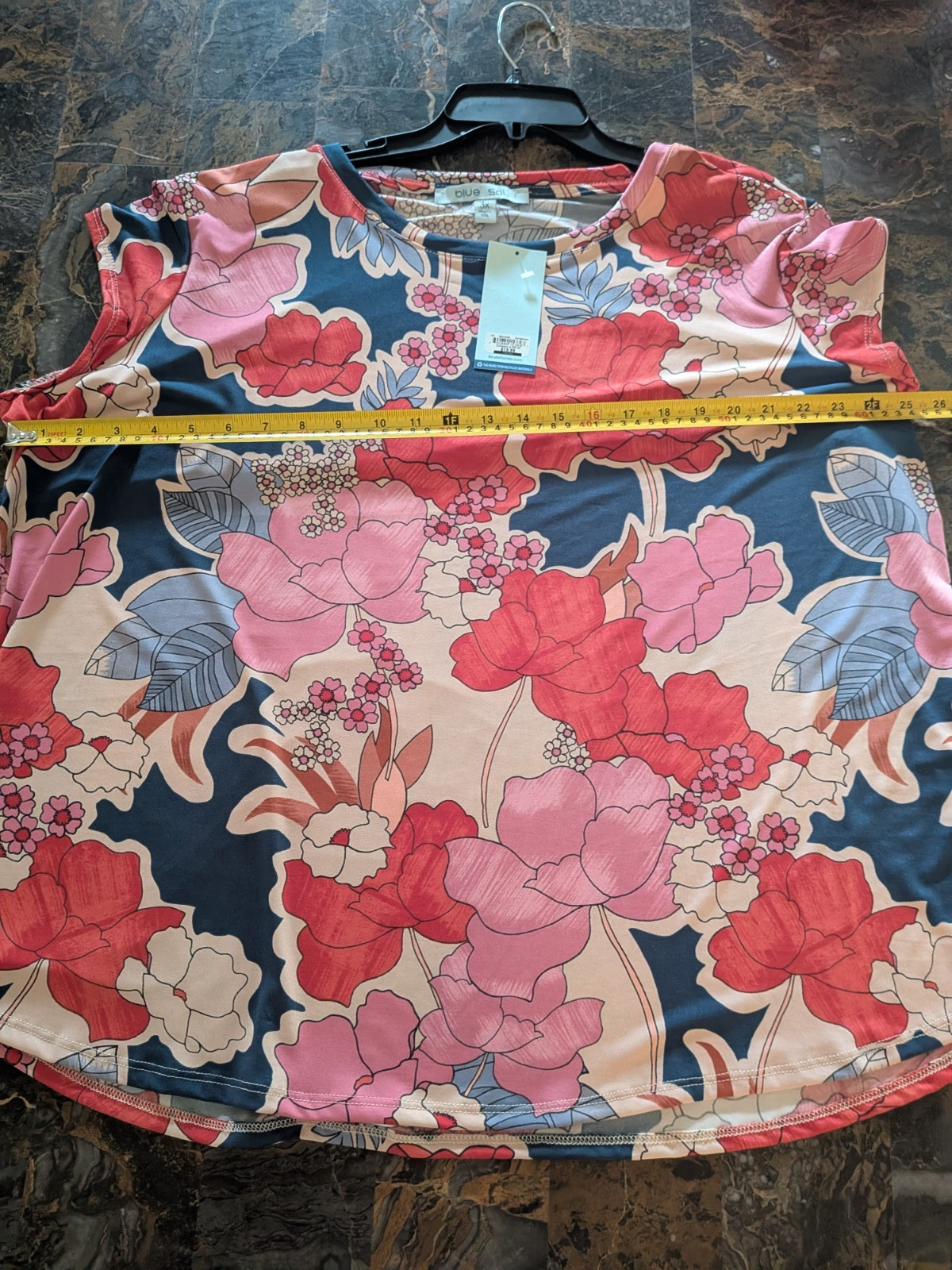 Blue Sol 3X Cap Sleeves Vibrant Colorful Floral Top Ladies New w/Tags
