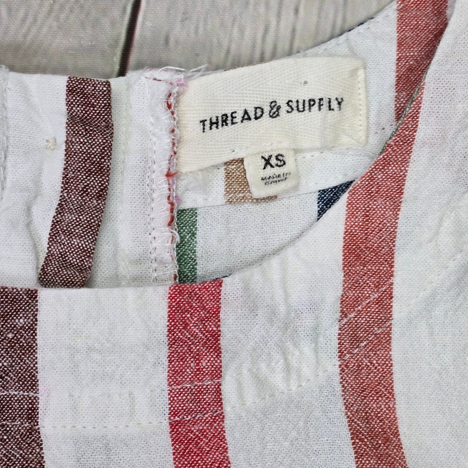 Thread & Supply Rainbow Striped Linen Blend Tank Top Frayed Hem XS T2195LRVM