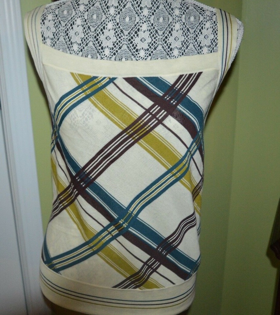 HERMES PARIS OPEN BACK TOP CROSS-BACK STRAP CAMI TANK KNIT COTTON FR-42/US-10