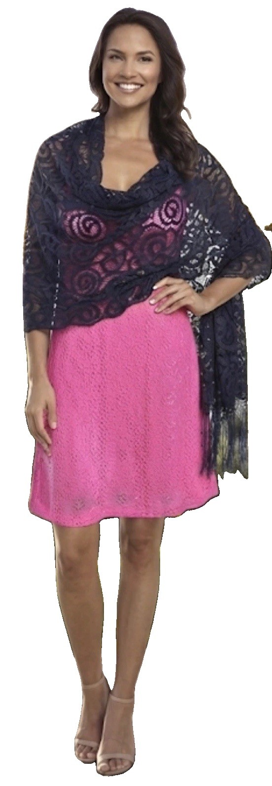 Chico’s Lace Shawl Burn Out Ribbon Weave Wrap Blue New Boho Festival Victorian