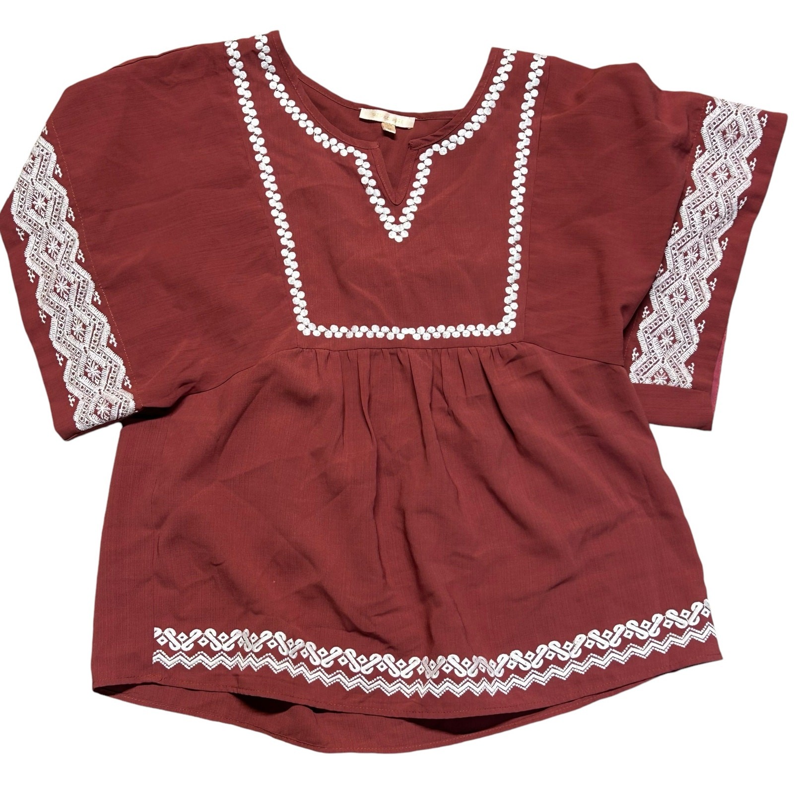 Skies Are Blue Medium Boho Top Embroidered Festival Maroon Empire | Stitch Fix