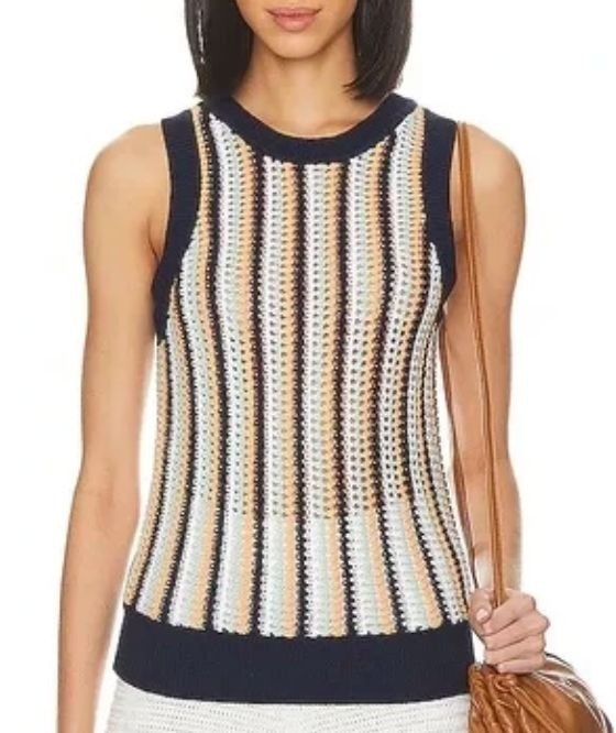525 AMERICA krista stripe open stitch crochet sleeveless sweater size M Medium