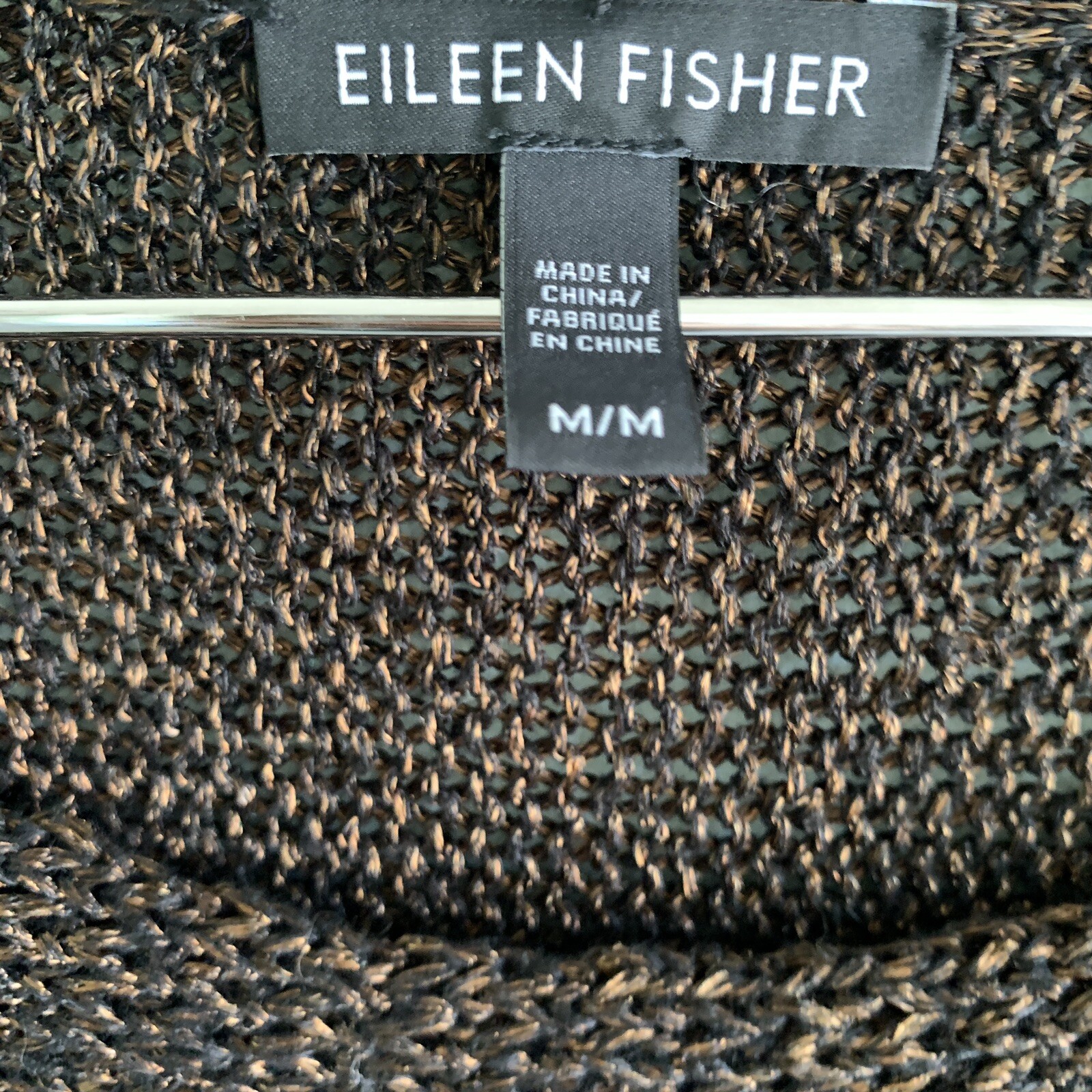 EILEEN FISHER organic linen nylon blend knit open slit sleeve top brown Medium
