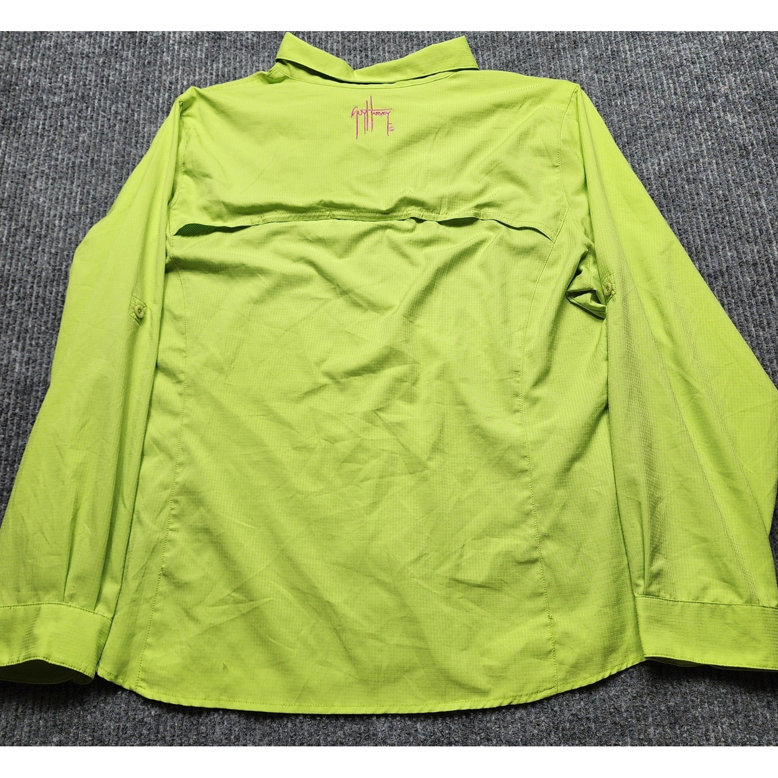 Guy Harvey AFTCO Fishing Shirt Womens Large Lime Green Marlin Embroidered L/S