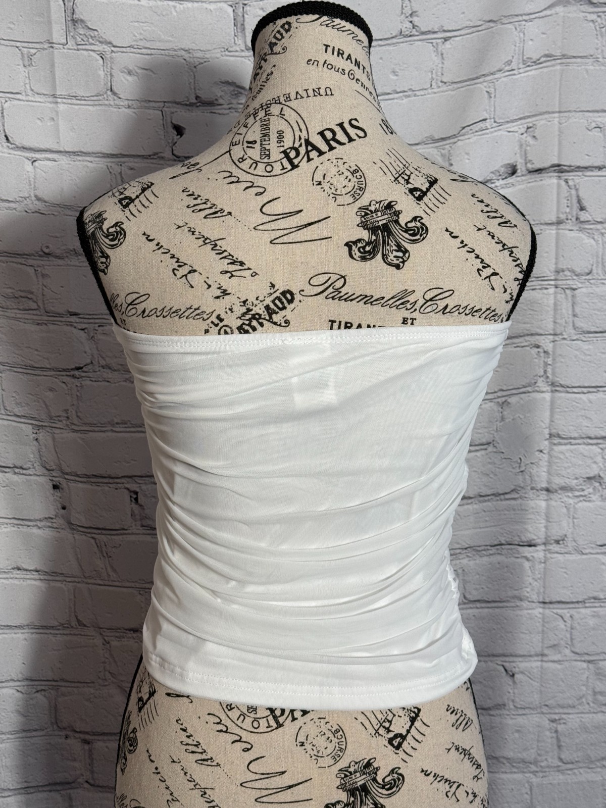 SHEIN White Strapless Tube Top Ruched Mesh Stretch Slim Fit XS or S Crop Bandeau