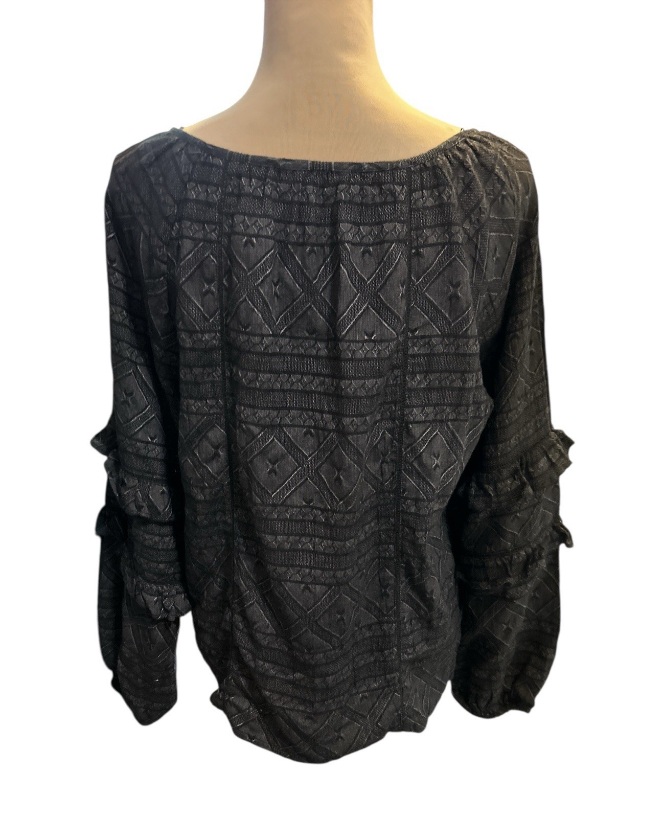 Carly Jean Los Angeles Womens Top Boho Textured Ruffle Balloon Sleeve Sz Medium