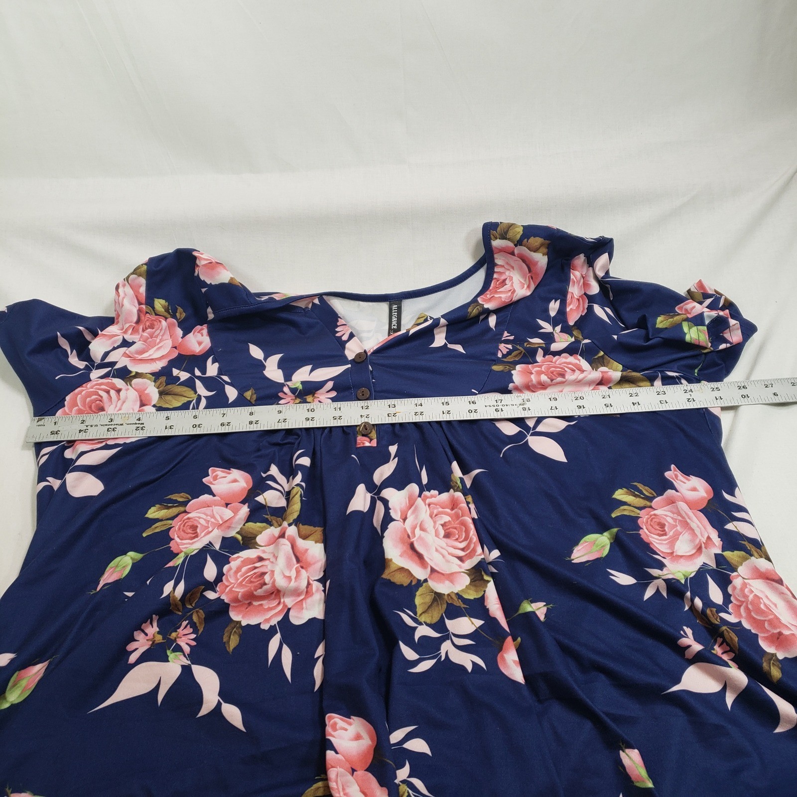 Allegrace Womens Floral Babydoll Tunic Top 3X Navy Blue Rose