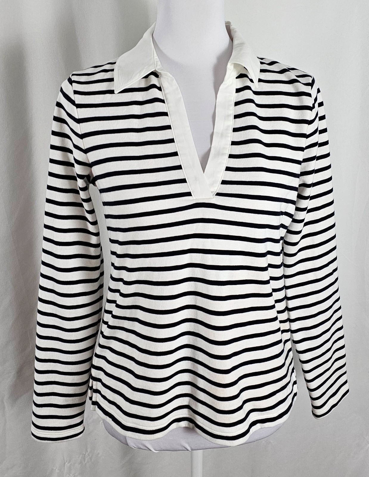 New Talbots Womens Pullover Top Black White Stripes Cotton Modal Polyester XS