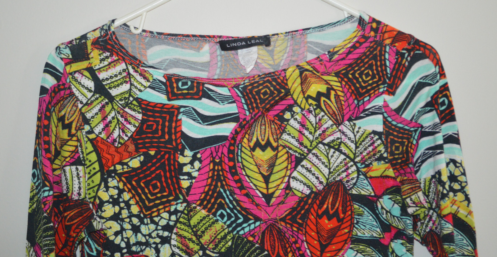 Linda Leal Multicolor Floral Print 3/4 sleeve Top Shirt Medium Boho